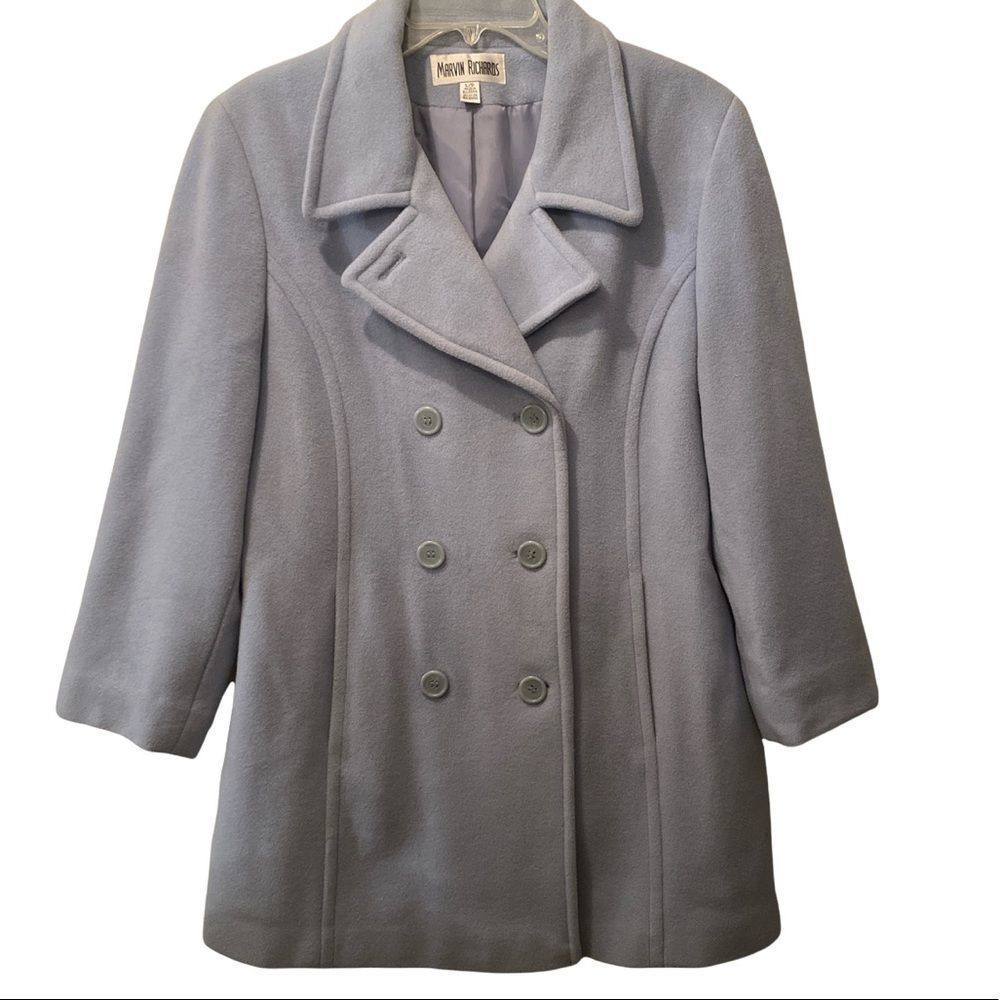Vintage Marvin Richards Powder Blue Double Breasted Pea Coat Size Large